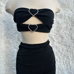 Black Strapless two piece skirt with Heart Accents set in size medium